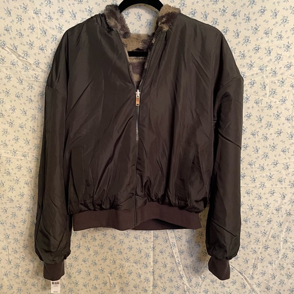 NY&C CAMO-PRINT REVERSIBLE HOODED FAUX-FUR JACKET XL - Picture 10 of 11